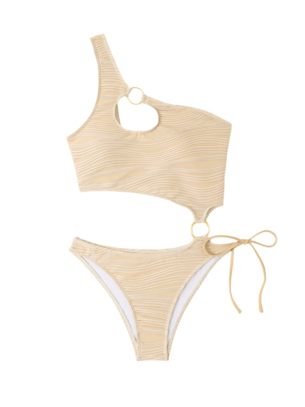 One Shoulder Sexy Bikini Solid One-Piece Swimsuit with Ring Design Backless Beach Swimwear Summer High Waist Women's Swimsuit