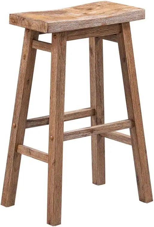 

29-дюймовый барный стул Barnwood с проволочной щеткой, прочный каркас из дерева акации для кухни или бара