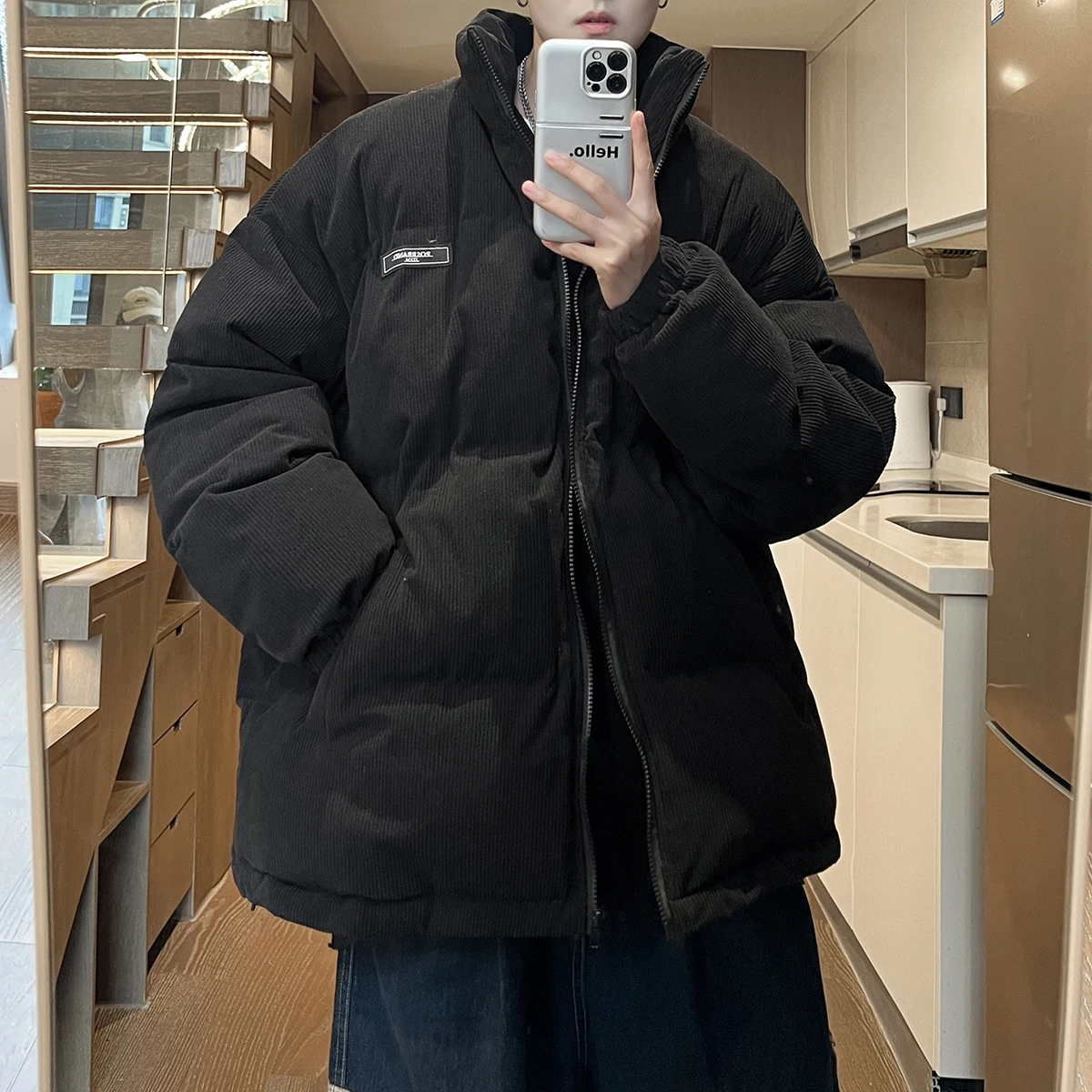 

Утепленная вельветовая мужская куртка с воротником-стойкой, теплая зимняя одежда из хлопка, американский ретро-стиль, модный тренд, зимняя одежда