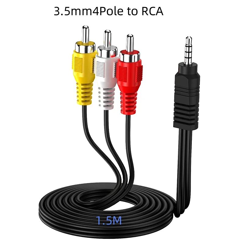 

4Pole 3.5mm to 3RCA AV Audio Video Output Cable, 1/8" TRRS to 3 RCA Male Cable Cord for TV Set-top Box Camcorder