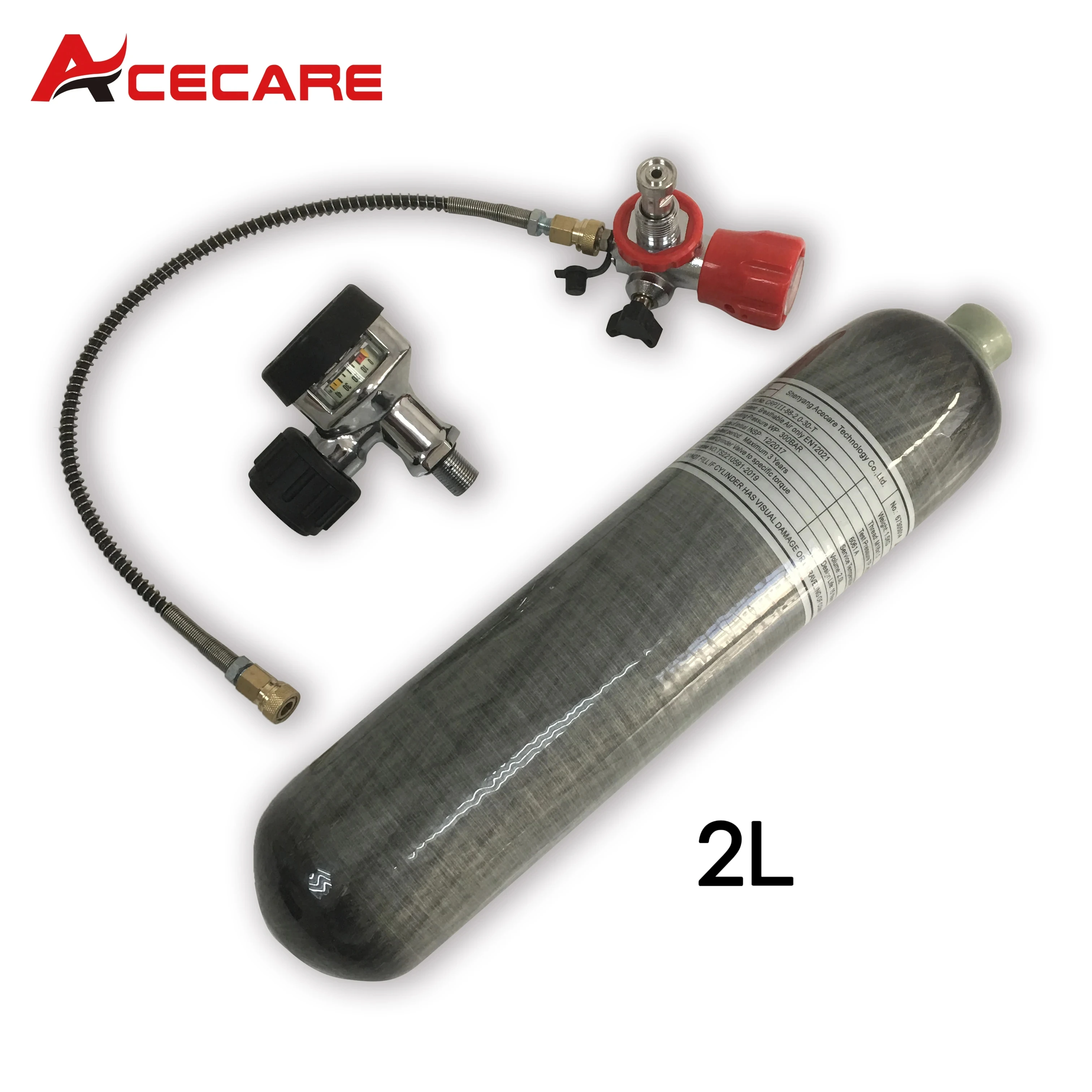 

ACECARE 2L 4500Psi 300Bar 30Mpa Carbon Fiber Gas Cylinder With Big Gauge Valves Set For Scuba Diving Tank Thread M18*1.5