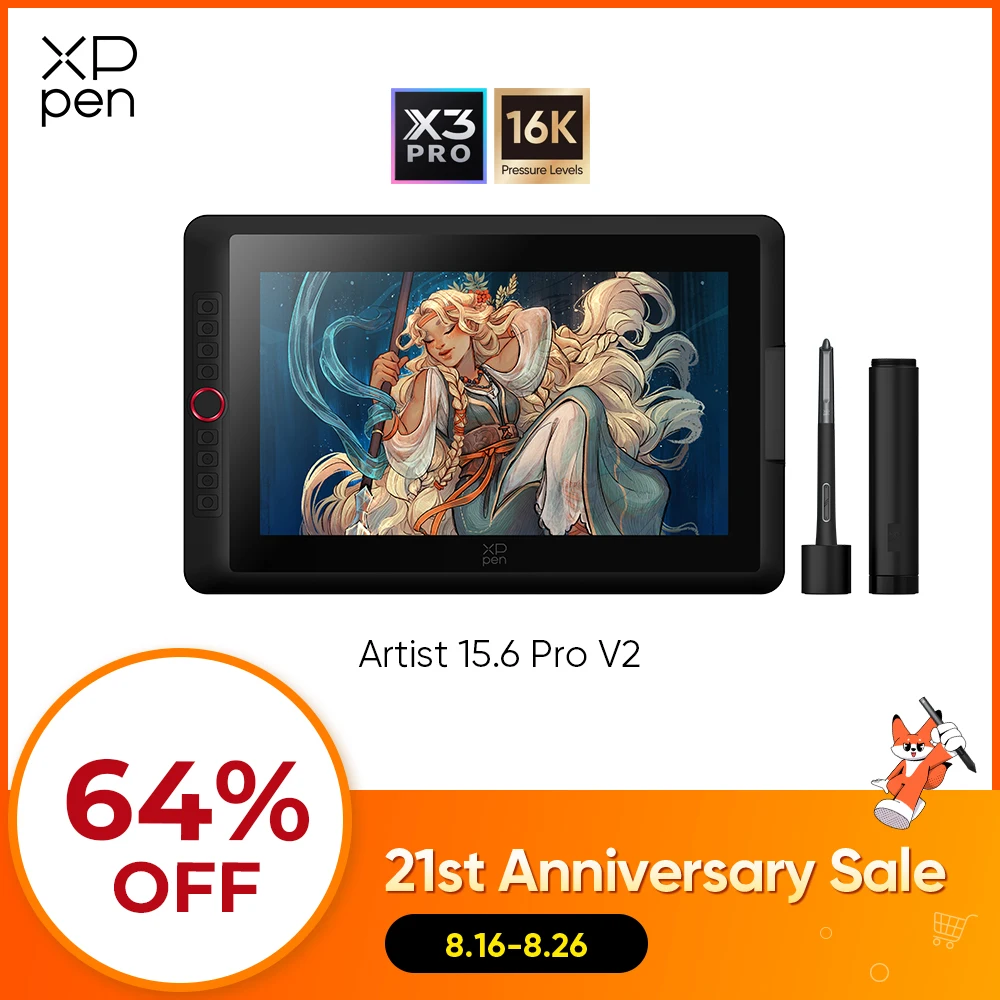 Tablet de Desenho XPPen Artist 15.6 Pro V2 com 16K Níveis de Pressão, Monitor Gráfico, Quadro de Desenho Digital para Animação e Criação Artística