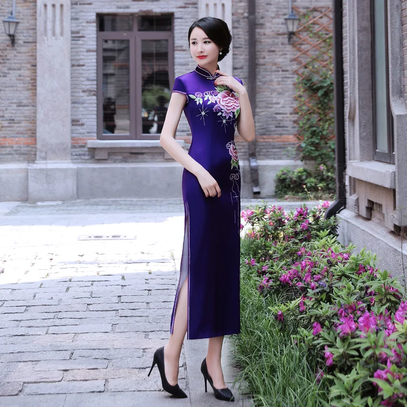 

Новое летнее модифицированное длинное повседневное платье Cheongsam для банкета и мамы, женская одежда