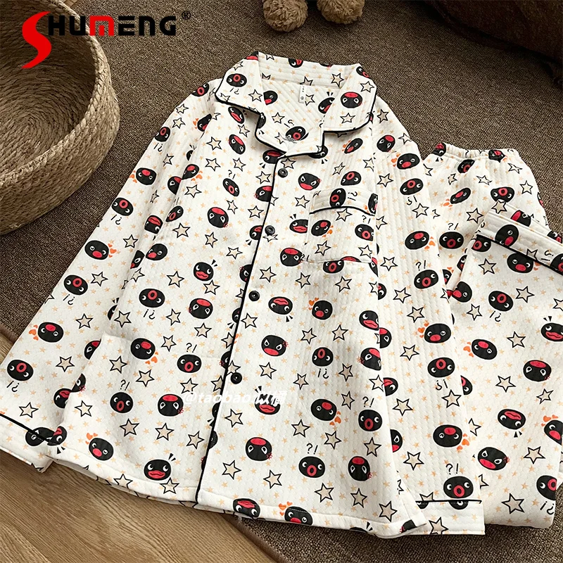 

Свободный комплект домашней одежды унисекс с героями мультфильмов, женские осенне-зимние многослойные пижамные костюмы для пар, женское хлопковое утолщенное теплое нижнее белье