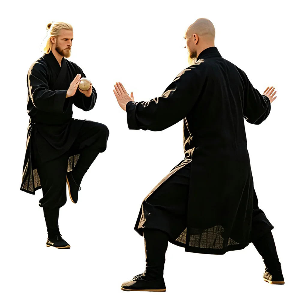 Men Wudang Taoist Uniform Loose Cotton Linen Blend Cross Front Robe Tai Chi Kung Fu Training Outfit Meditation Zen Clothing