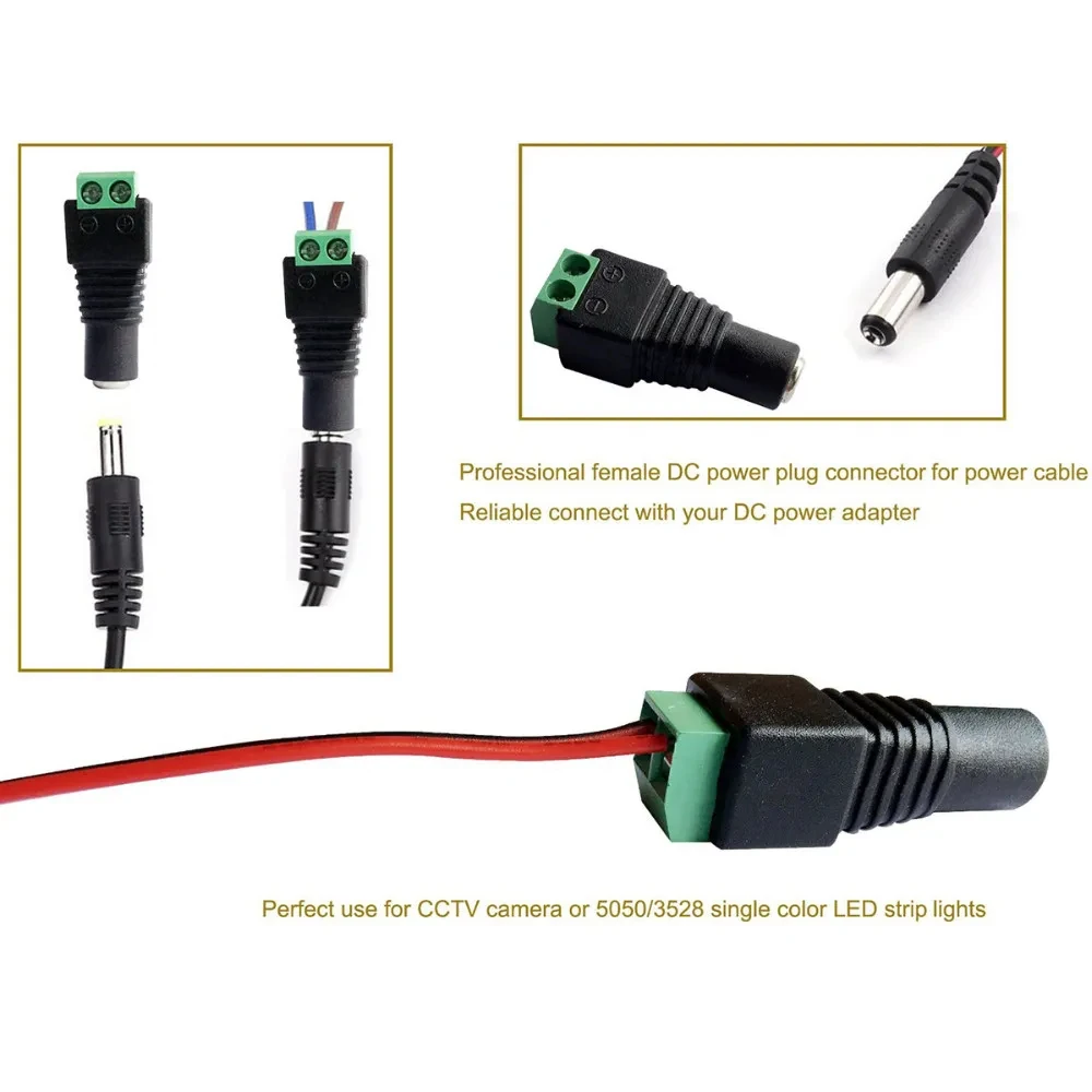 12V DC 5.5x2.1mm Male Female Barrel Power Connector Jack Plug Socket Adapter for LED Strip Light CCTV Camera Wiring Accessories