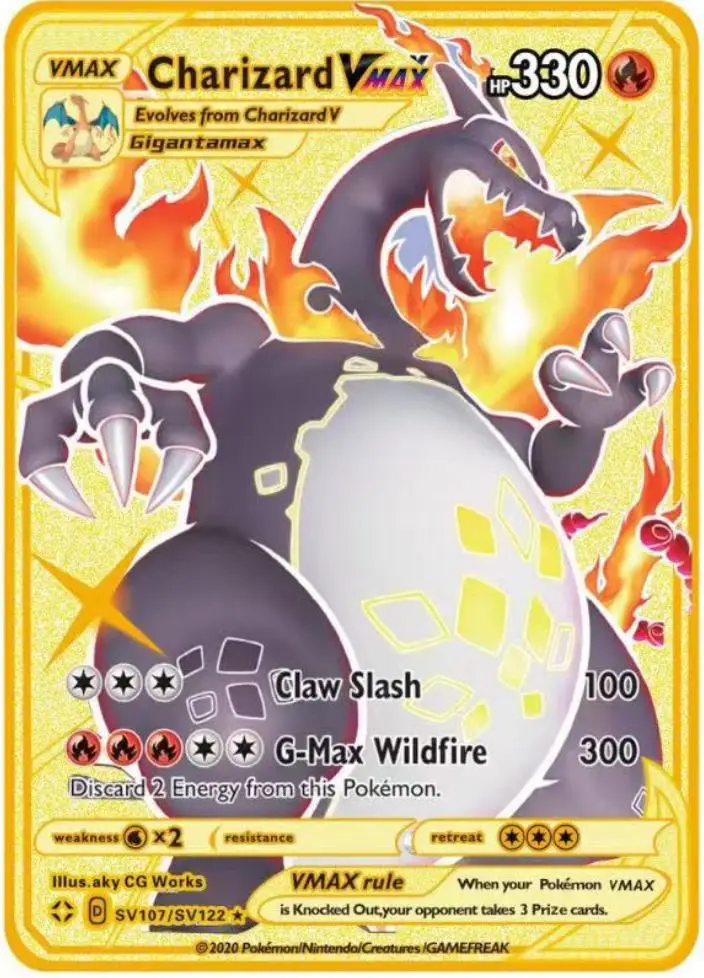 2026 HOT NEW! Poke Metal Card 10000 Points Arceus Charizard Super Card Golden English Mewtwo Vmax Anime Collection Cards Gift