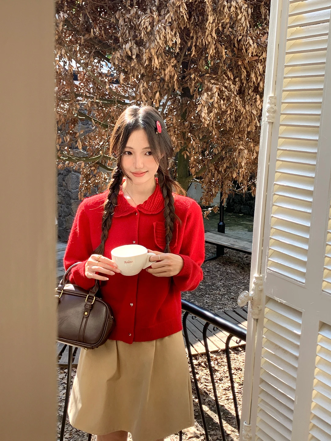 

Уютный новогодний красный вязаный кардиган Aosphere, женский повседневный свитер Agel, пальто Sweet Sle Long Sve на пуговицах