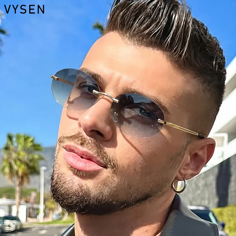 

Retro Small Oval Frame Rimless Sunglasses Men 2026 Trend Luxury Brand Vintage Y2K Punk Frameless Sun Glasses Metal Eyewear Shade