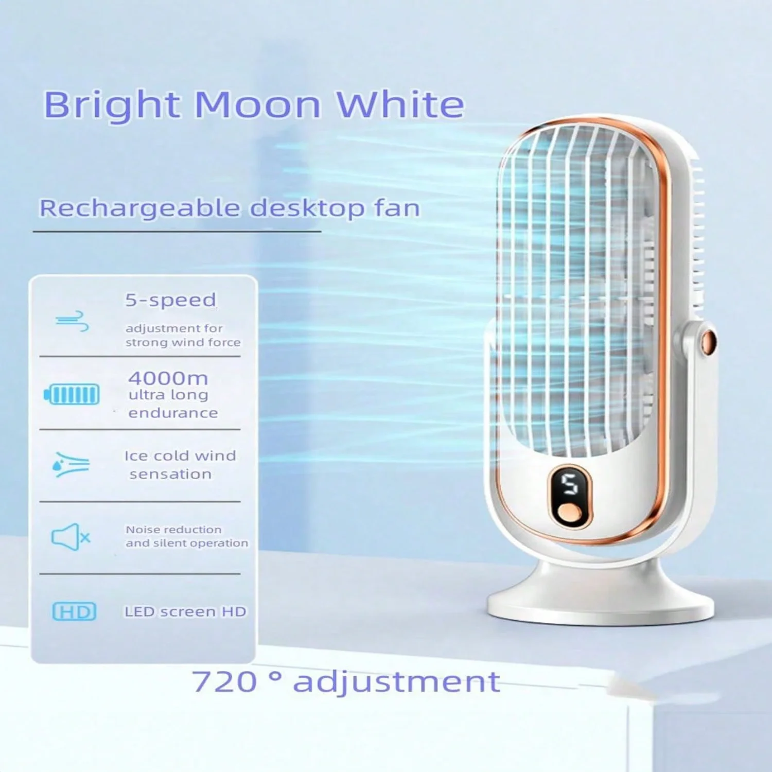 1 pz, ventola del condizionatore d'aria portatile, piccolo dispositivo di raffreddamento dell'aria domestico a doppio motore con batteria di grandi dimensioni, ventola di raffreddamento dell'aria a 5 velocità 720 °   Surround