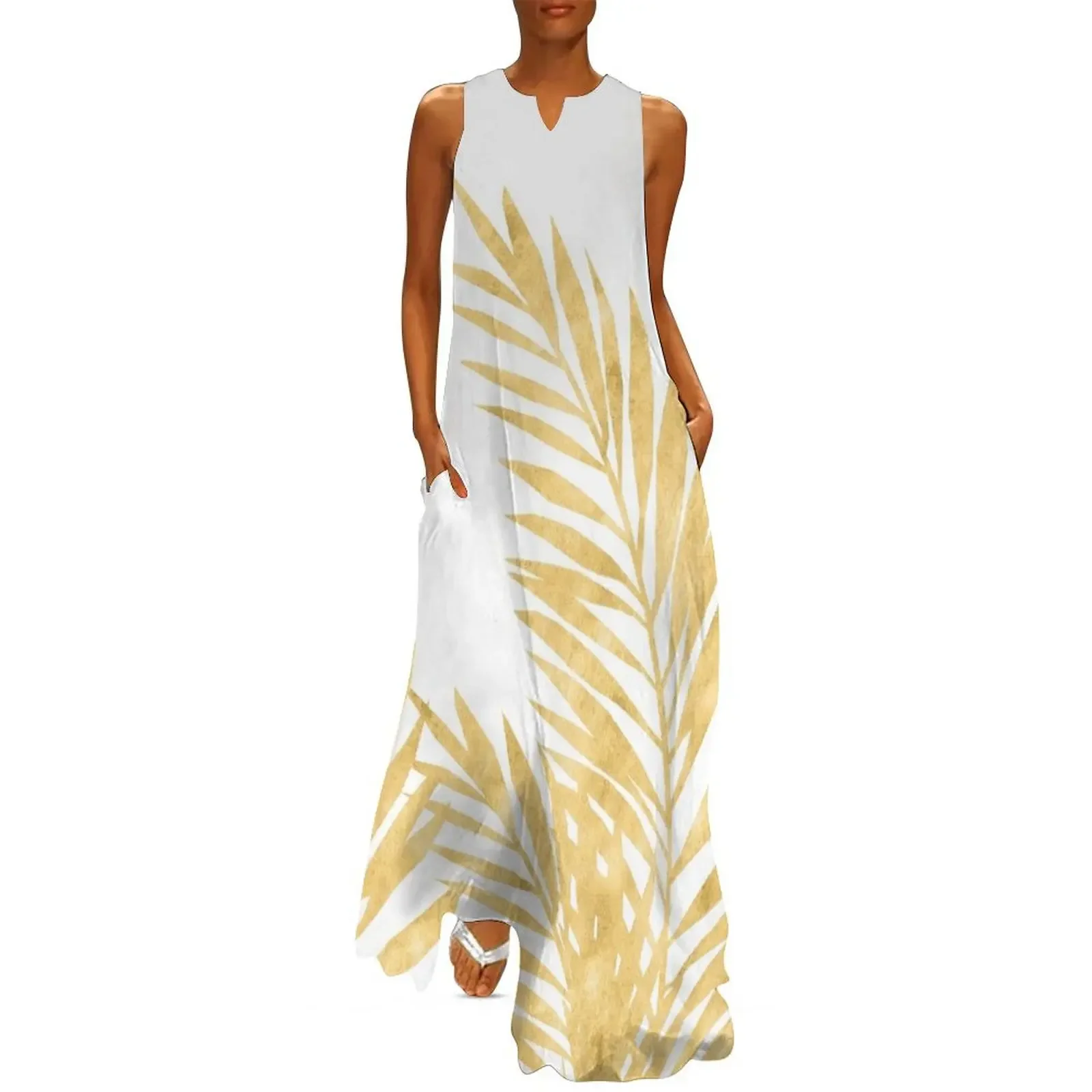 

Palm Leaves Golden Long Dress birthday dresses for women party dresses women Dress
