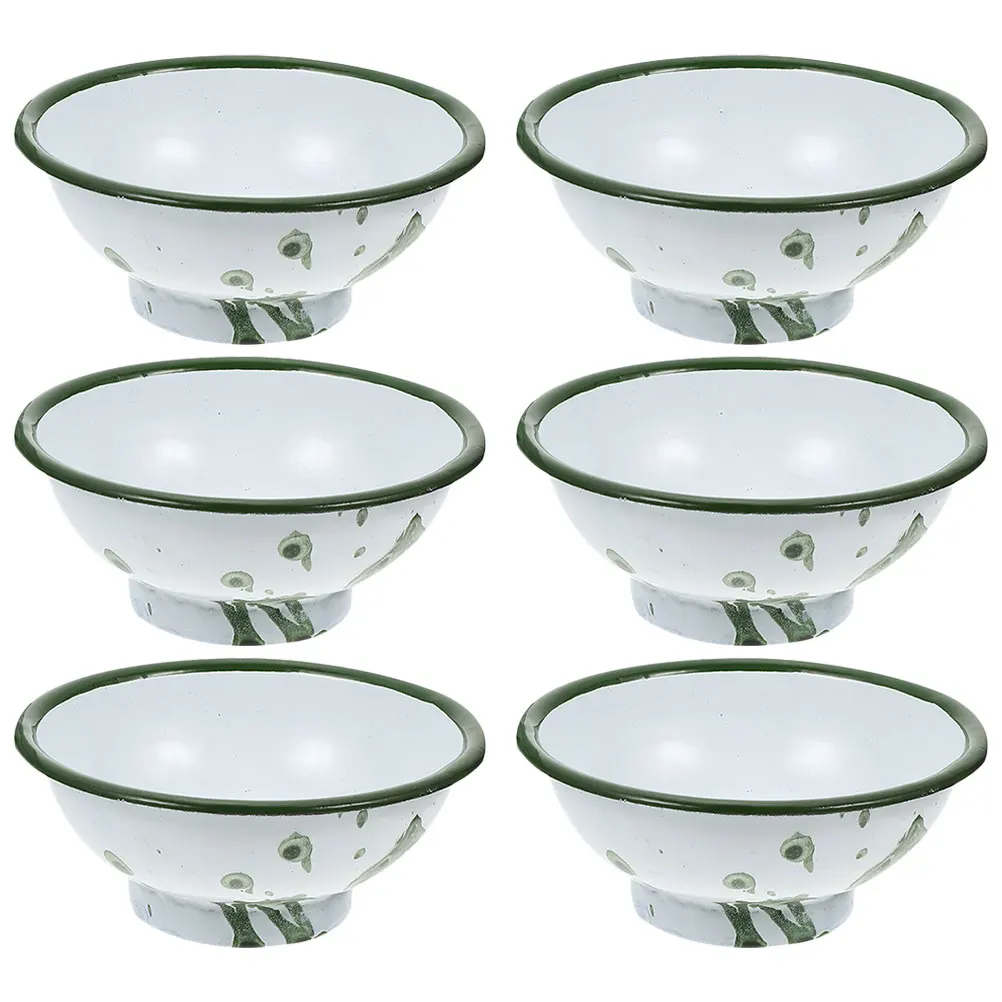 

6 Pcs Enamel Bowl Dough Mixing Bowl Vintage Soup Rice Fruit Kitchen Decorative Household Bowls Camping