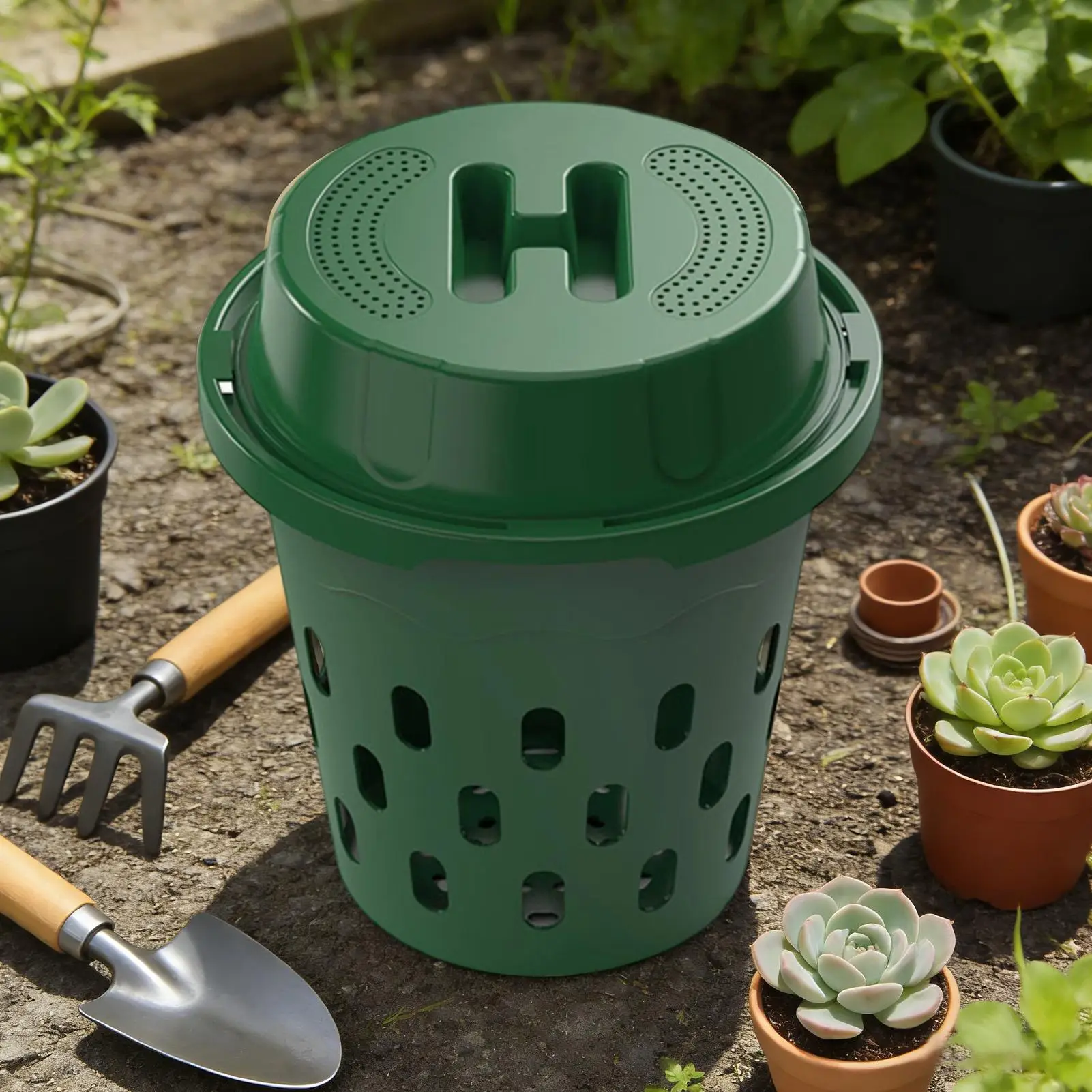 in ground composter with ventilation holes inground compost bin for garden for nursery farm raised bed vegetable plot backyard