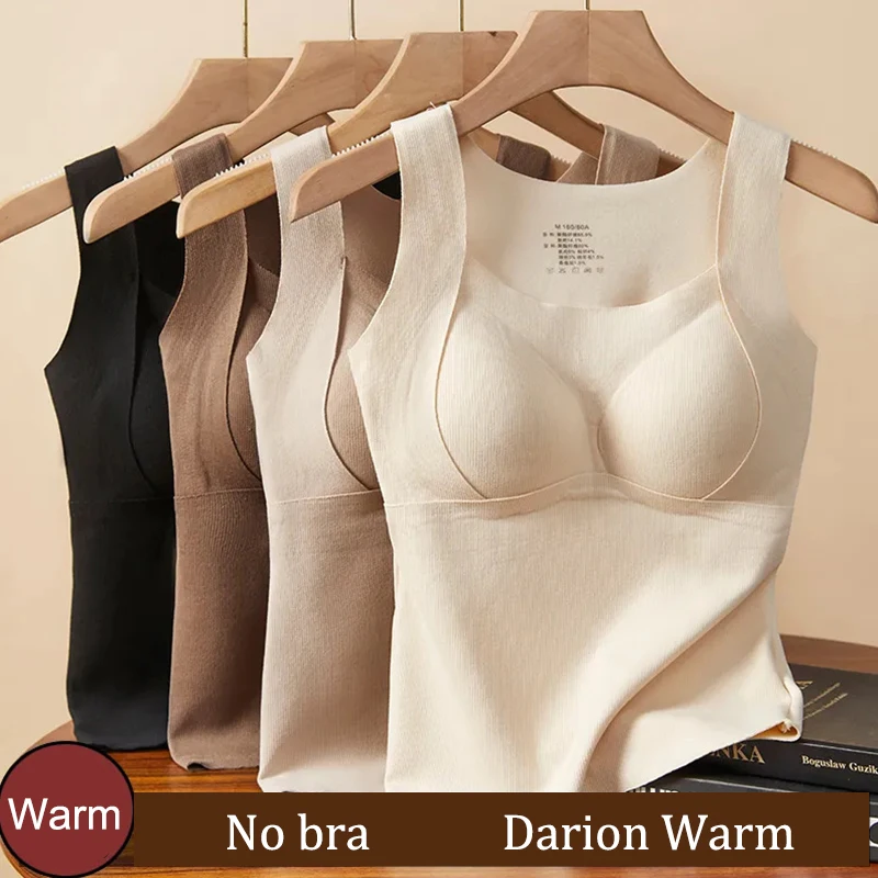 FINETOO Damen Thermo-Tanktop mit integrierten 3D-BH-Pads, ärmellose, warme, nahtlose Weste, schlankmachende Shapewear, Winter-Unterwäsche, Camisole