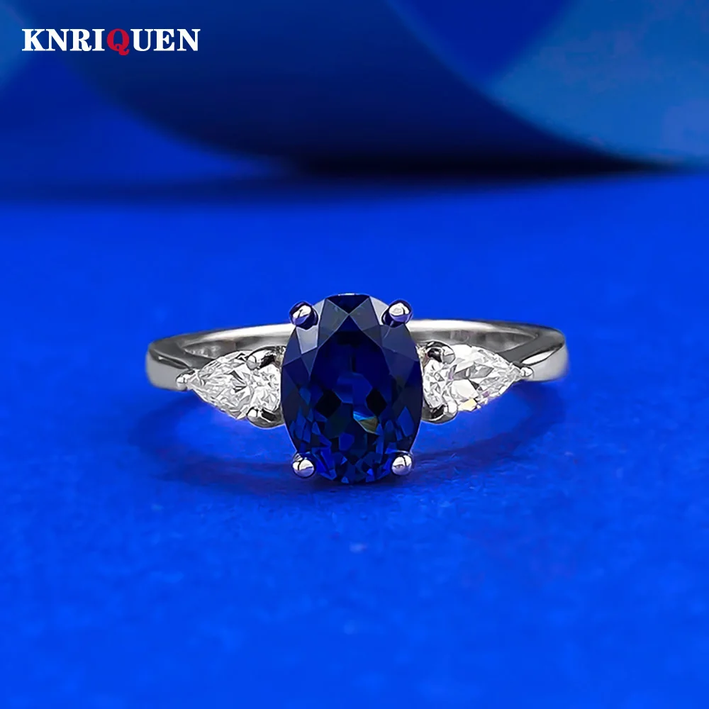 Retro 18k Gold Plated 925 Sterling Silver 6*8mm Sapphire Rings for Women Lab Diamond Gemstone Party Fine Jewelry Birtyday Gift