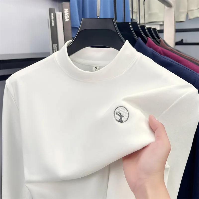 

Мужская роскошная футболка с длинными рукавами, толстая футболка с высоким воротом и бисером, логотип оленя, осенне-зимняя модная повседневная деловая классическая мужская одежда