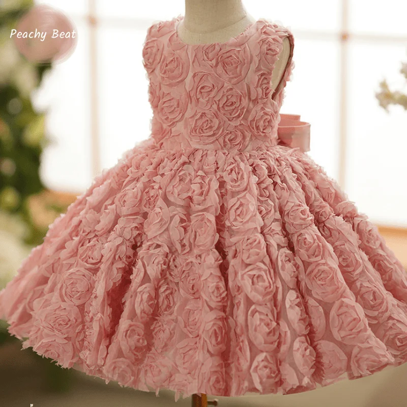 

Fashion Baby Girl Princess 3D Flower Dress Infant Toddler Child Bow Vestido Sleeveless Birthday Evening Ball Gown Frocks1-14Y