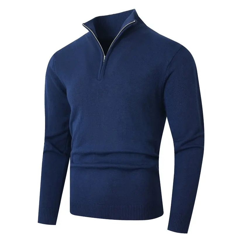 New Autumn Winter Knit Pullovers Men Solid Color Slim Fit Casual Knitted Sweater Mens Fashion Half Zipper Stand Collar Sweaters