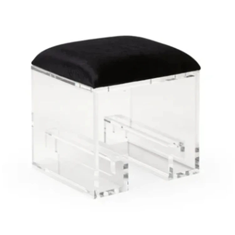 

Small Clear Acrylic Vanity Stool Cute Acrylic Chair Makeup Stool with Black Cushion for Hotel Bedroom