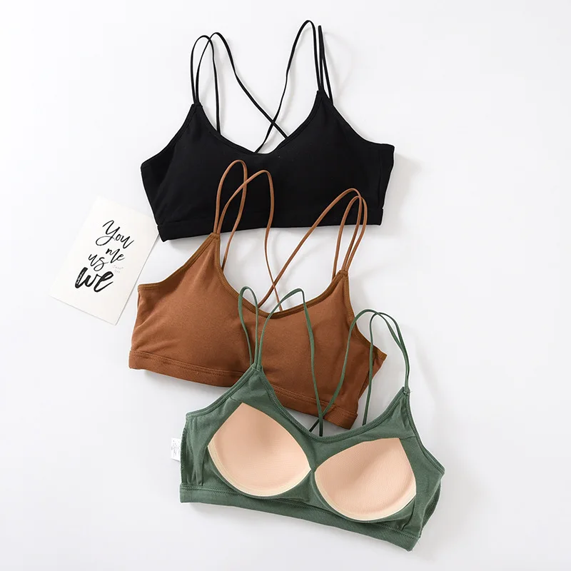 Women's Camisole Wireless Cross-Strap Bandeau Bra with Padded Innerwear Sexy Backless Comfort Stylish Female Tank & Tops C5537