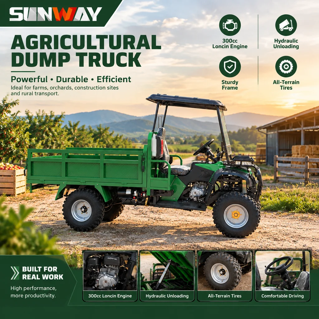 Loncin 300cc Farm Dump Truck Water Cooled Four Stroke Utility Vehicle with Hydraulic Tipping Cargo Bed
