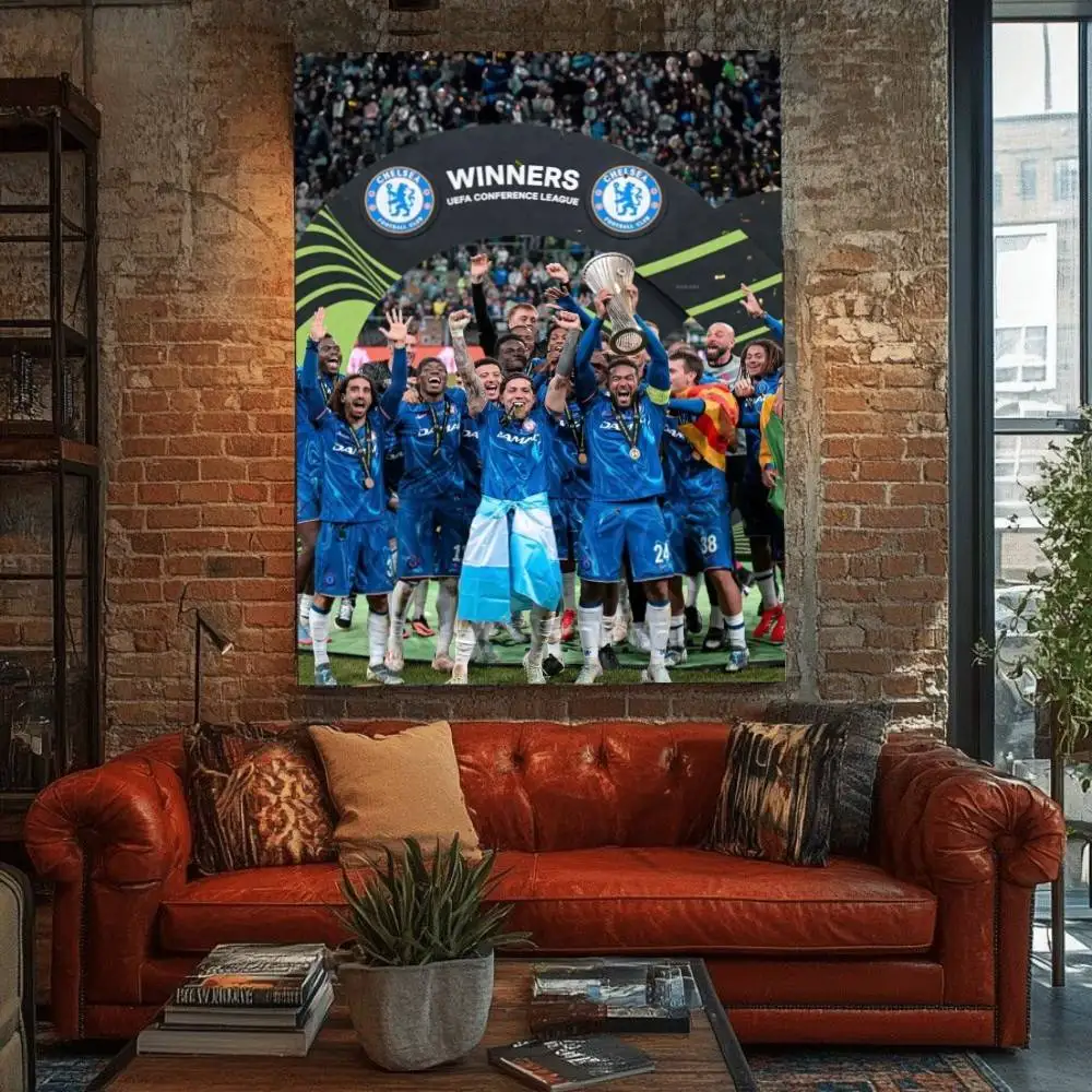نادي تشيلسي لكرة القدم يفوز بعنوان ملصق فني ذاتي اللصق مقاوم للماء ملصق ورقي لديكور جدران غرفة المقهى #5