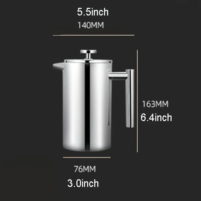 Elegant 350ml Stainless Steel French Press Coffee Maker - Double-Walled, Thermal Insulated with Wooden Handle & Serving Spout, - view 5