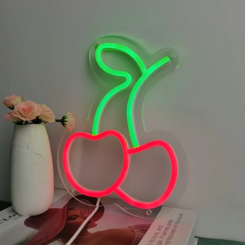 Cherry Neon Sign Led Neon Light Wall Hanging Art Lights for Kids\' Bedroom Home Living Room Kitchen Decor Wall Art Handmake