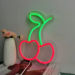 Cherry Neon Sign Led Neon Light Wall Hanging Art Lights for Kids' Bedroom Home Living Room Kitchen Decor Wall Art  Handmake