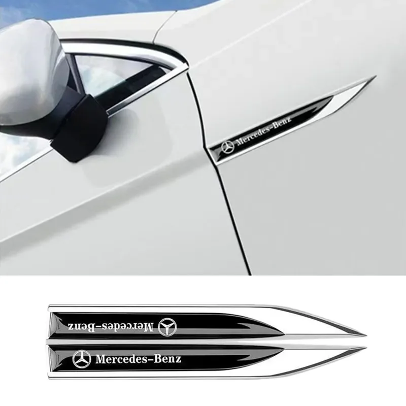 2pcs 3D Metal Car Fender Side Wing Emblem Badge Sticker For Mercedes Benz New B/C/E Class A Class C200L GLC GLK New CLA GLA