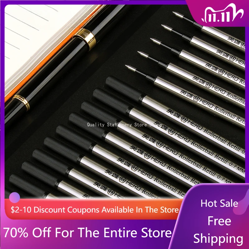 

New Hero Gel Pen Refill Black 0.5/0.7mm Student School Rollerball Pen Universal Straight Plug/spiral Pattern Solid Black Writing