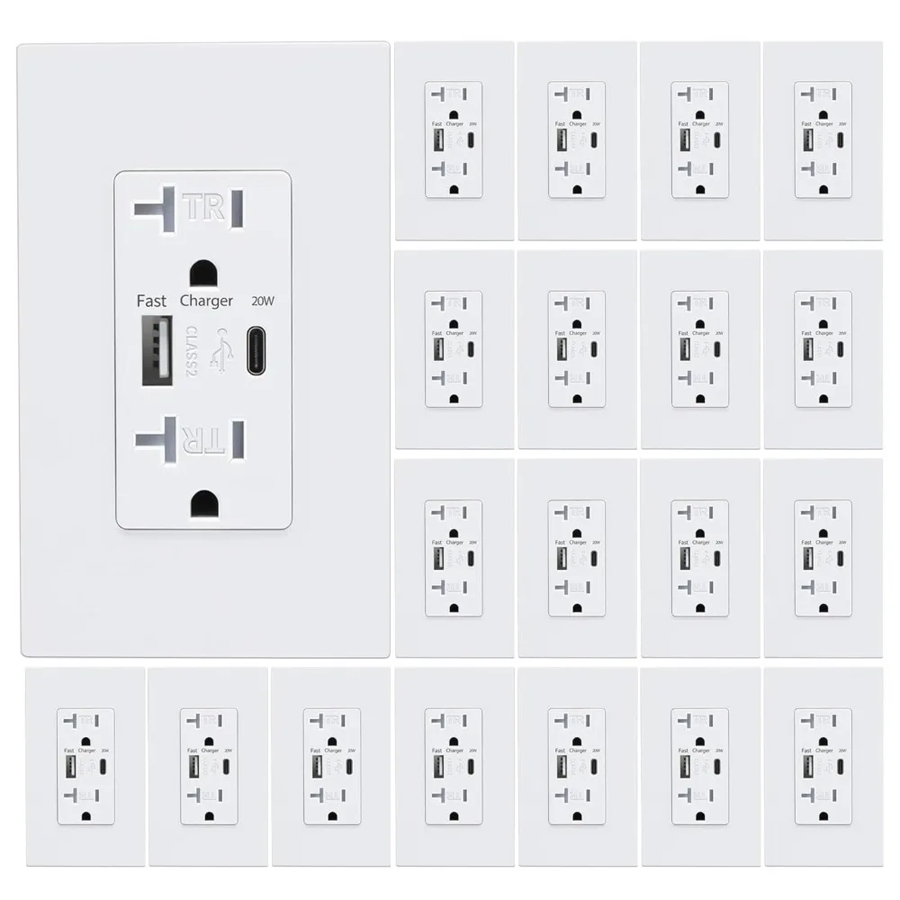 USB Wall Outlet, USB Charger Outlets Receptacles with 4.2A USB C Ports, 20 Amp Duplex Tamper Resistant Receptacle Plug with