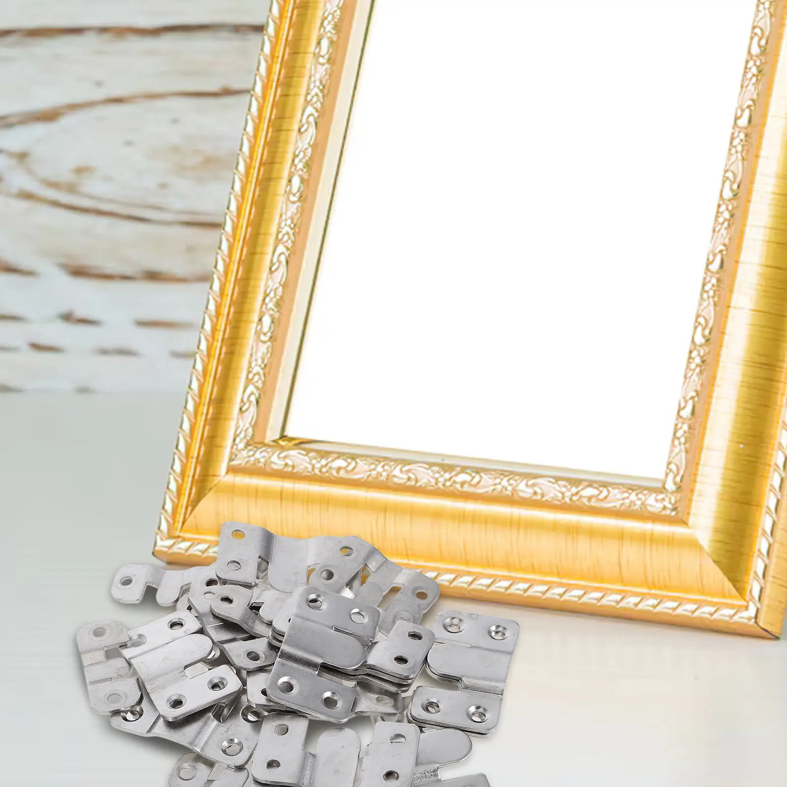 32Pcs Interlocking Mirror Frame Hanging Buckle Flush Mount Brackets Heavy Duty Picture Hanging Hooks Stainless Steel Wall Mount