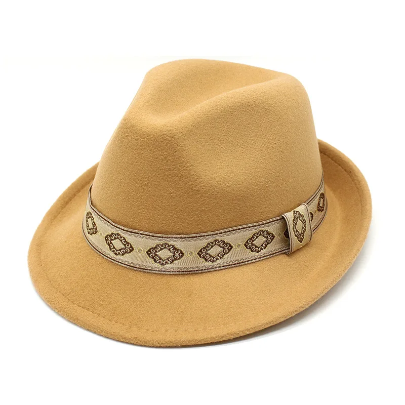 Autumn And Winter Women S Top Hat British Classic Fedora Hat Woolen Hat New Small Roll Brim Hat Tibetan Denim Top Hat 4