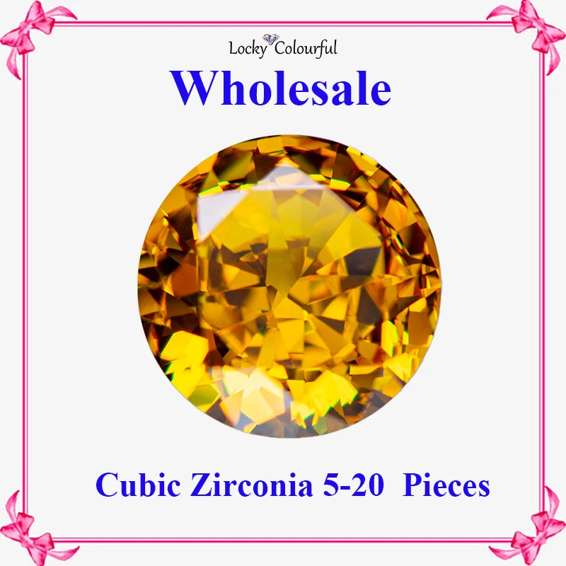 

Cubic Zirconia Wholesale Crushed Ice Cut Round Shape Golden Yellow Color Charms Beads for Jewelry Making Material No Certificate