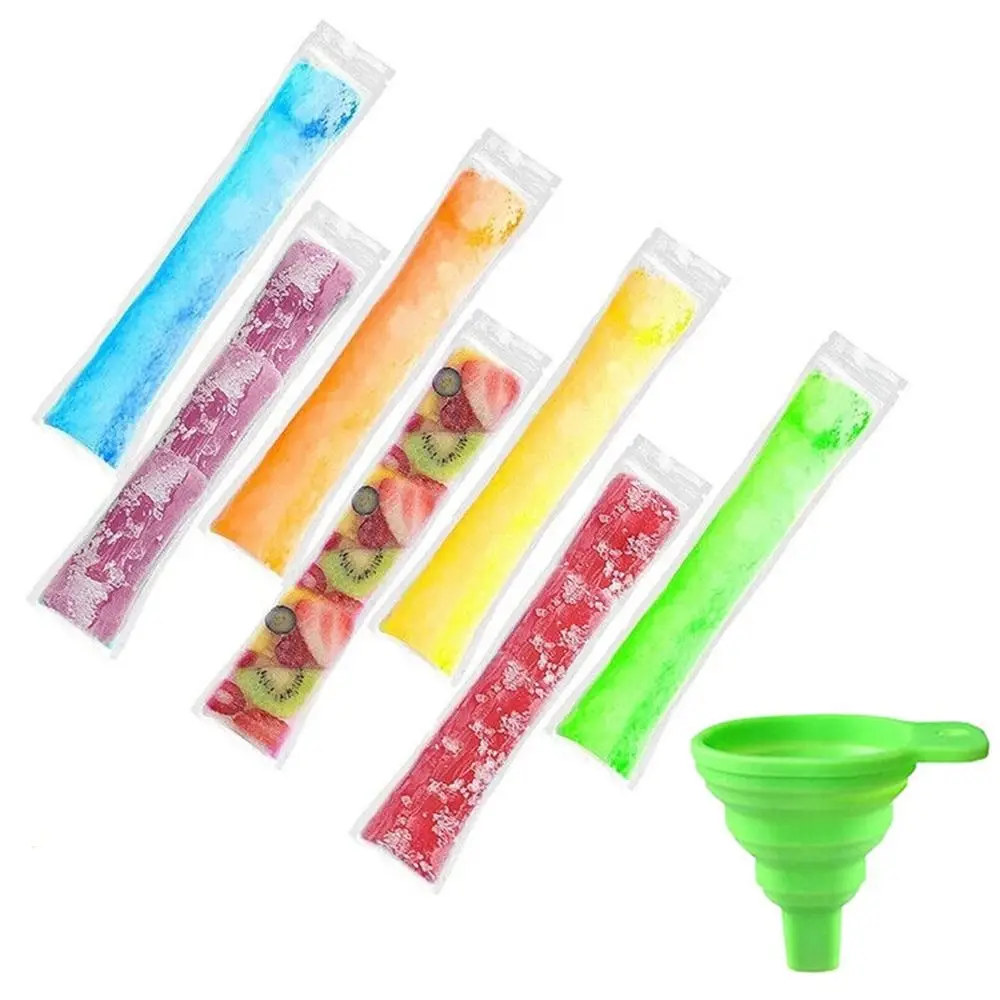 with Funnel Transparent Ice Cream Bag Zip Lock Freezer Ice Popsicle Bags Yogurt Kitchen Accessories Ice Pouches for Summer