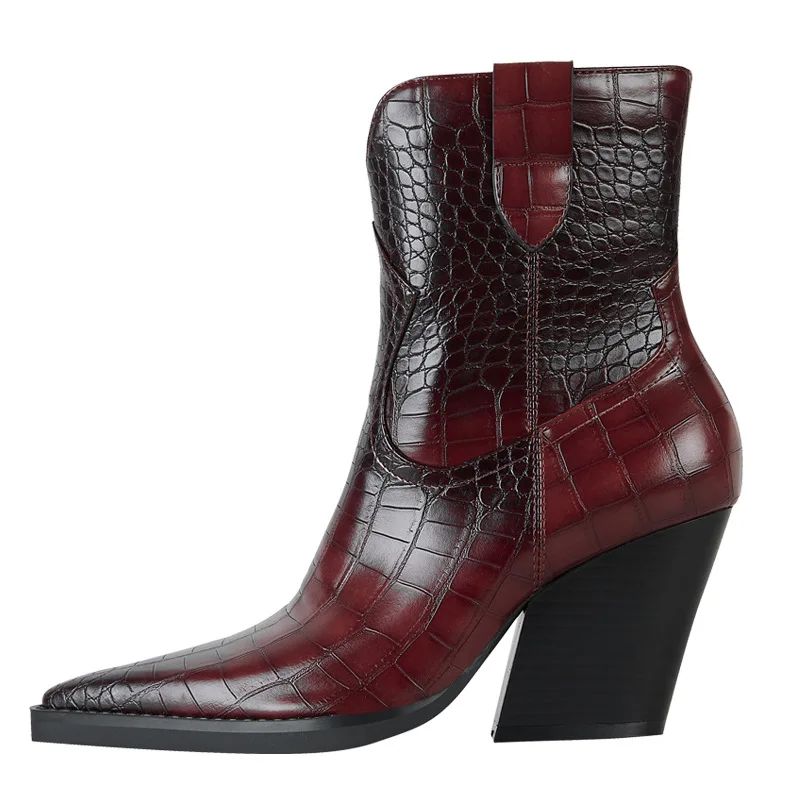 New Retro Pointed Toe Ankle Boots Women Thick High Heels Western Boots Women Slip-On Knight Boots Women Fashion Botines Mujer