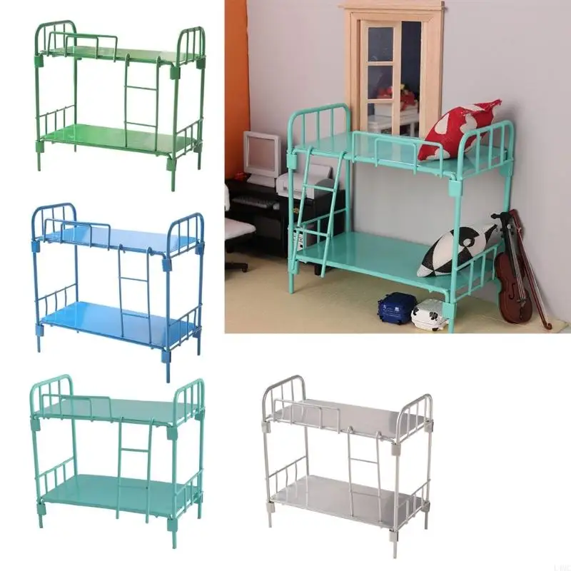 

1/12 Scale Miniature Bunk Bed Dollhouses Furniture For Bedroom Decors Play Set L4MC