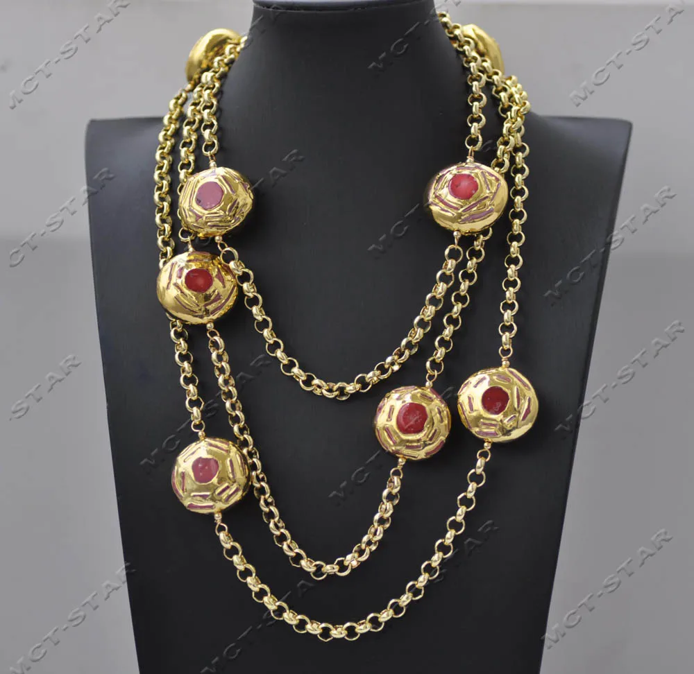 MTC·STAR Z13500 60'' 27cm Red Coral Golden Egg Chain Necklace Custom Jewelry
