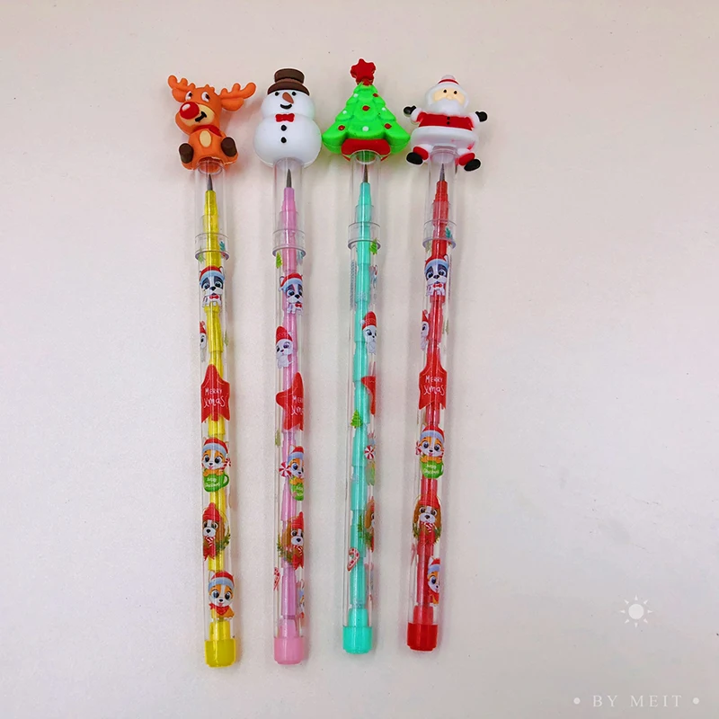 48PCS christmas Pencil Santa Claus Elk Silicone Bullet extensible pencil Student Writing Stationery School Supplies wholesale image 5
