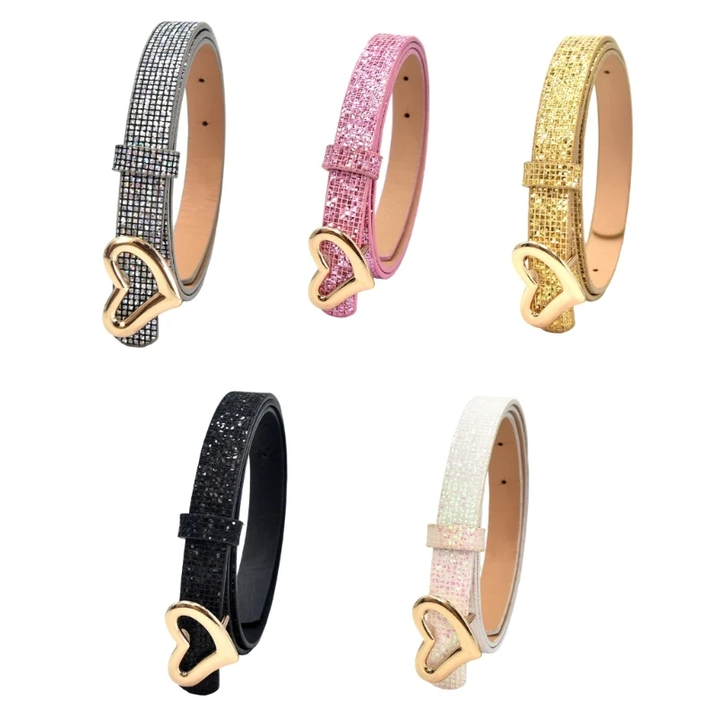 Ladies PU Belt Heart Buckles Sequins Elegant Design Suitable For Office Wear And Seasonal Fashion Matching 10CD
