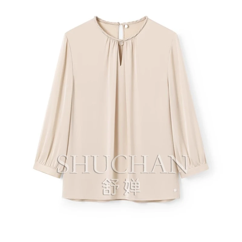 

new25 summer hand-woven belt 22 mmi elastic double Joe silk seven-quarter sleeve shirt women