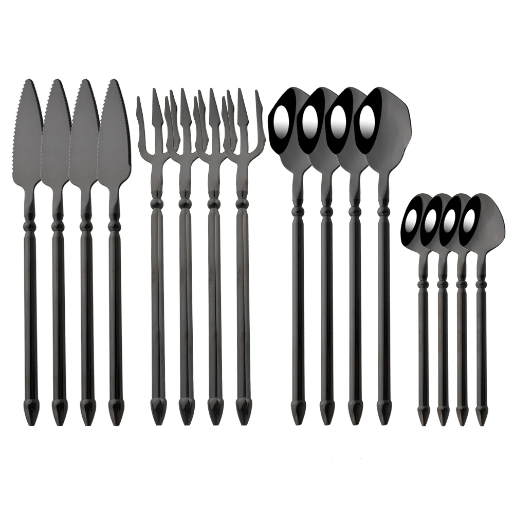 

16Pcs/Set Black Mirror Cutlery Set 304 Stainless Steel Dinnerware Set Knife Aquaman Fork Spoon Dinner Set Flatware Tableware Set