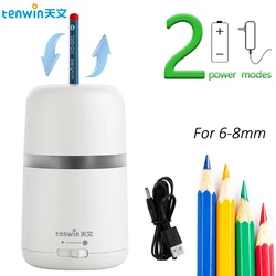 Tenwin 자동 흰색 전기 연필 샤프너, 6-8mm 연필용 귀여운 미적 문구, 학교 유용한 용품
