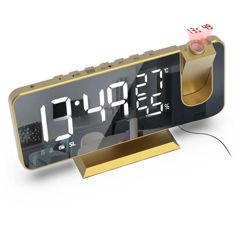 Radio Projection Clock Large Screen Display Temperature and Humidity Electronic Clock LED Digital Alarm Clock, Desk Clock