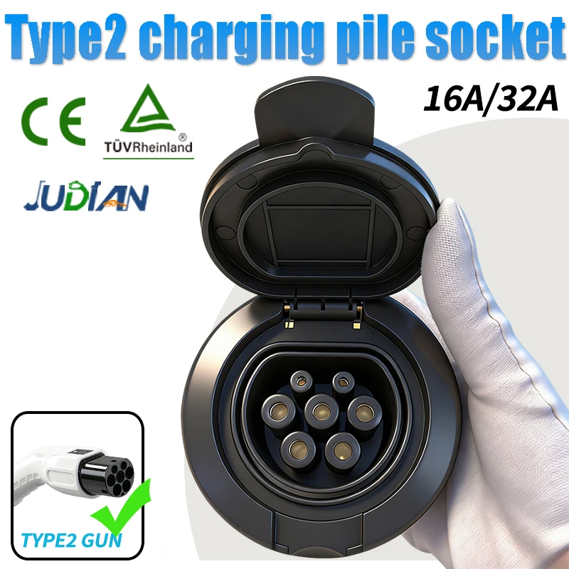 

WEISHUN Type2 EV Charger Adapter 32A IEC 62196 0.5M Cable EVSE to Car Side Charging Connector