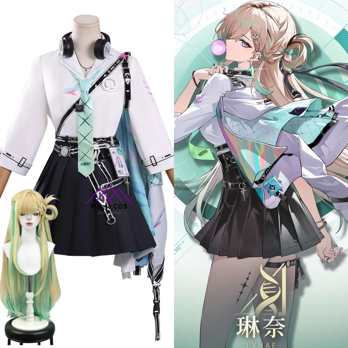 

Game Wuthering Waves Cosplay Costume Anime Lynae Role Playing Uniform Suits with Headphone for Women Comic Con Party Outfit Wig