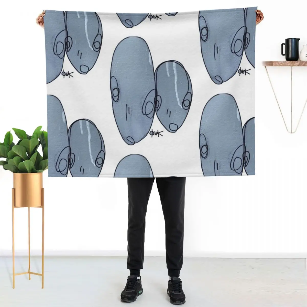 Twins - Hand Drawn Wall Print over Paint Pen Throw Blanket Breathable Lightweight Blanket for Adults Kids