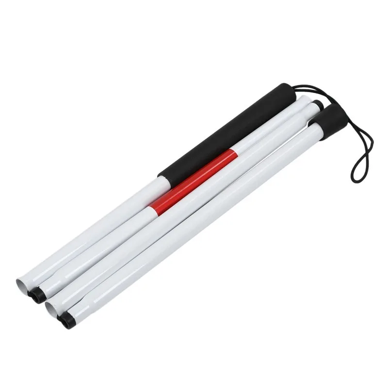125cm,black Handle,  Aluminum Mobility Folding White Cane for Vision Impaired and Blind People (folds down 4 sections)