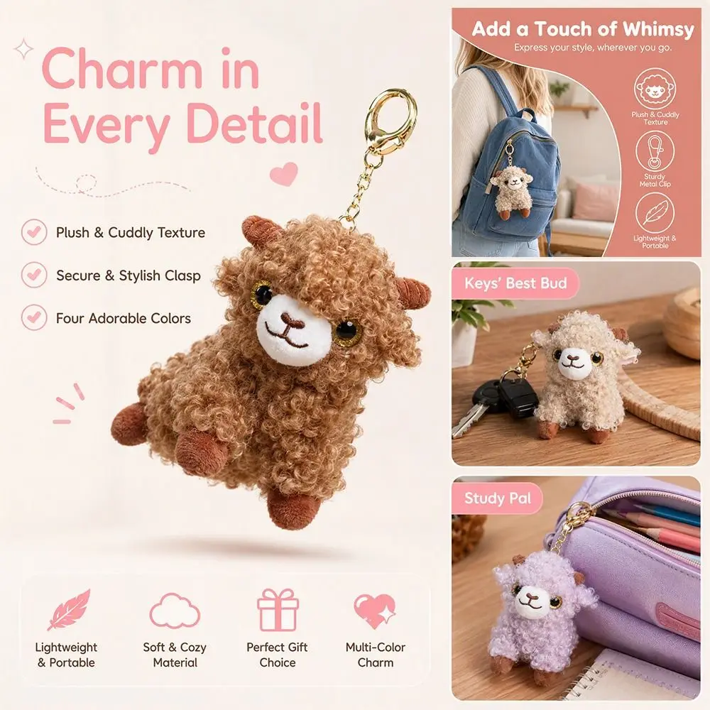 Cute Sheep Keychain Fluffy Texture Soft Fluffy Lamb Backpack Decoration Cartoon Hanging Ornament Sheep Pendant Bag Accessories